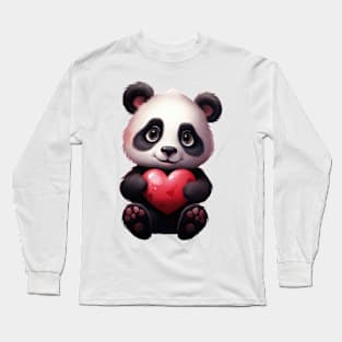 Valentine Panda Bear Holding Heart Long Sleeve T-Shirt